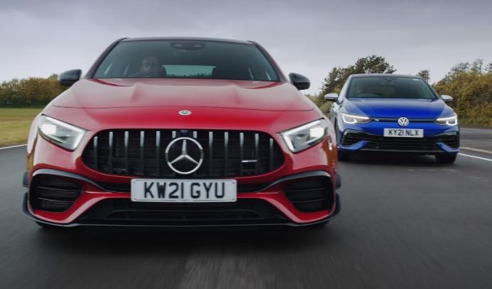 El Mercedes-AMG A45 S está con el Volkswagen Golf R en una guerra de derrapes
