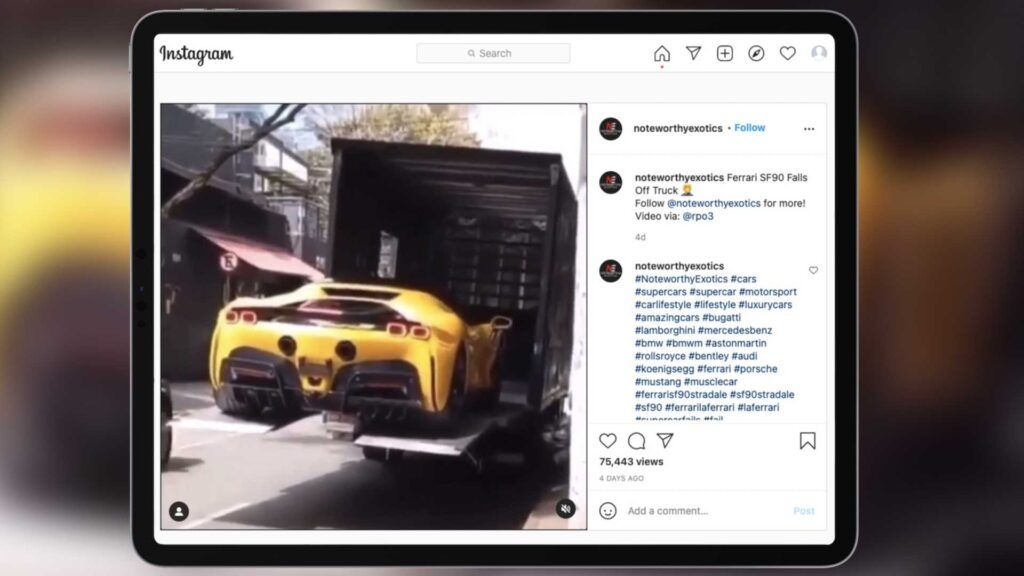 La increíble historia del Ferrari SF90 Stradale cayéndose del camión