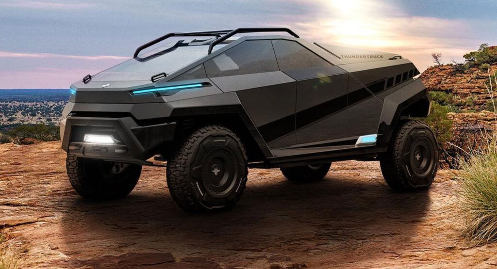 Thundertruck es un concepto de coche eléctrico salvaje que fue desarrollado por una empresa de publicidad con «alas de murciélago» solares
